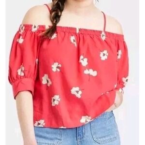 Universal‎ Thread Womens Linen Top Size S Floral Off Shoulder Boho Prairie Fem